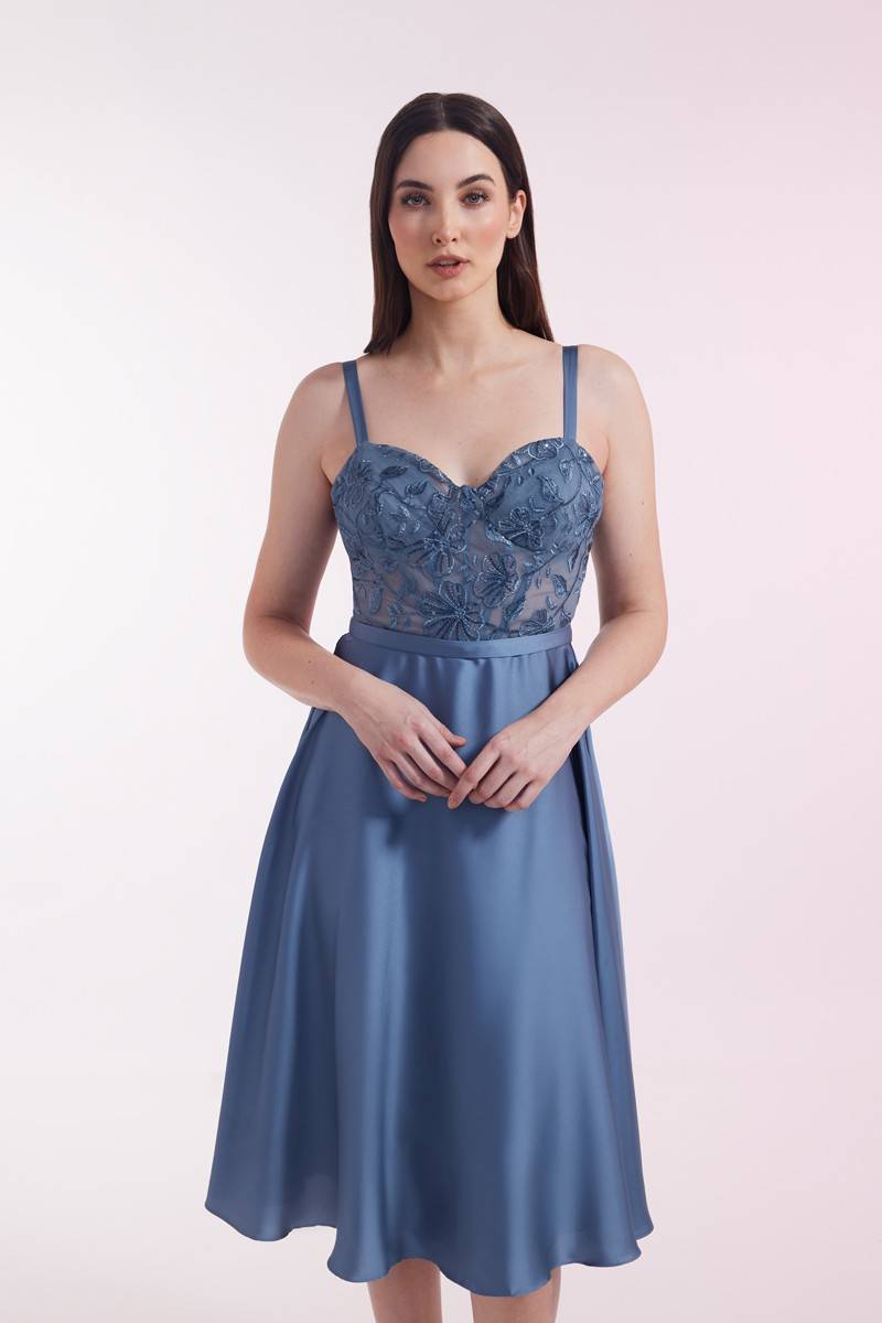Laona PORTRAIT OF A LADY DRESS Besticktes Midikleid aus Satin Fabrikverkauf