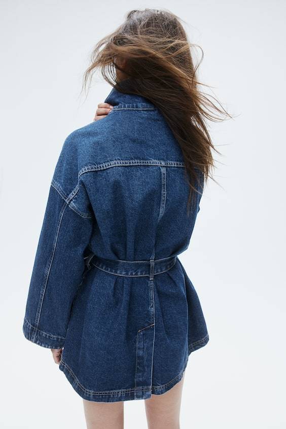 HM Denimjacke mit Bindegürtel Kostenloser Versand