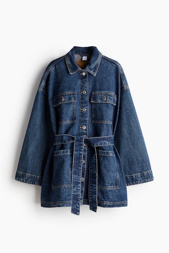 HM Denimjacke mit Bindegürtel Kostenloser Versand