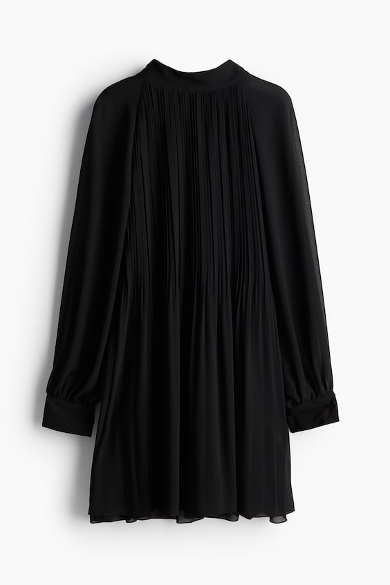 HM Plissiertes Kleid mit Bindekragen Saisonschlussverkauf