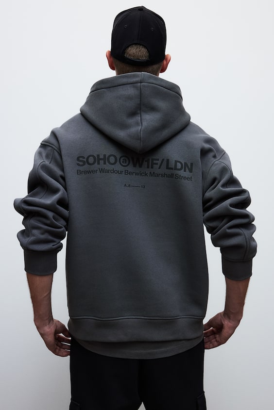 HM Bedruckter Hoodie in Oversized Fit Kostenloser Versand
