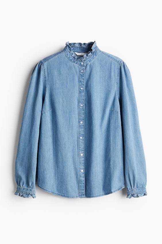 HM Denimbluse mit Volants Kauf eins, bekomm eins gratis