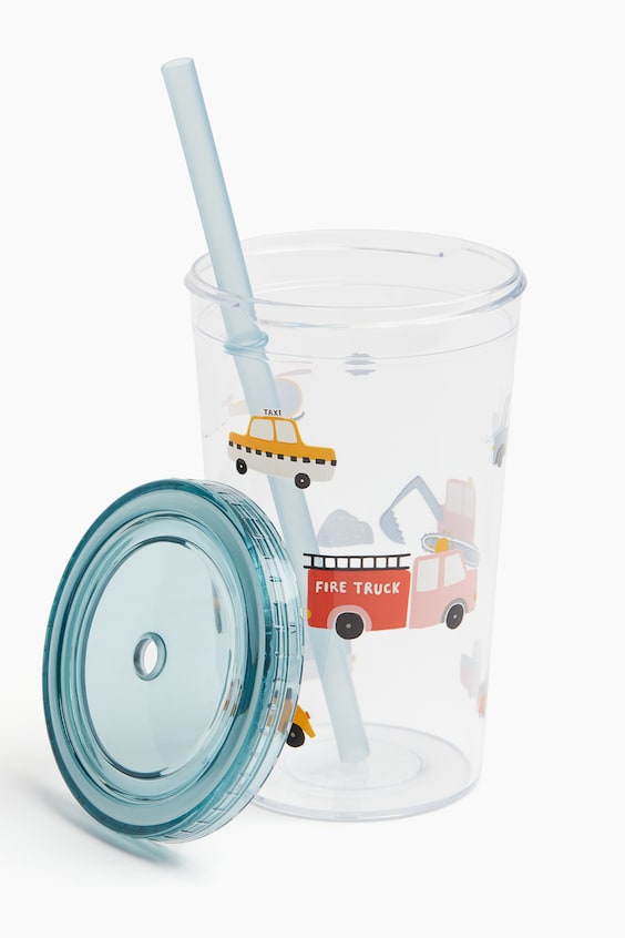 HM Gemusterter Plastikbecher mit Trinkhalm Bis zu 65% Rabatt