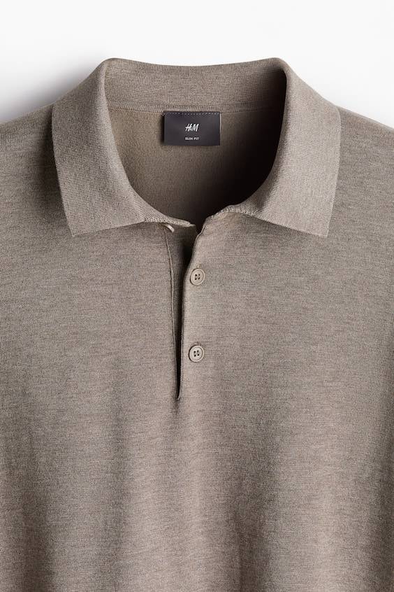 HM Feinstrick-Poloshirt in Slim Fit Letzter Tag