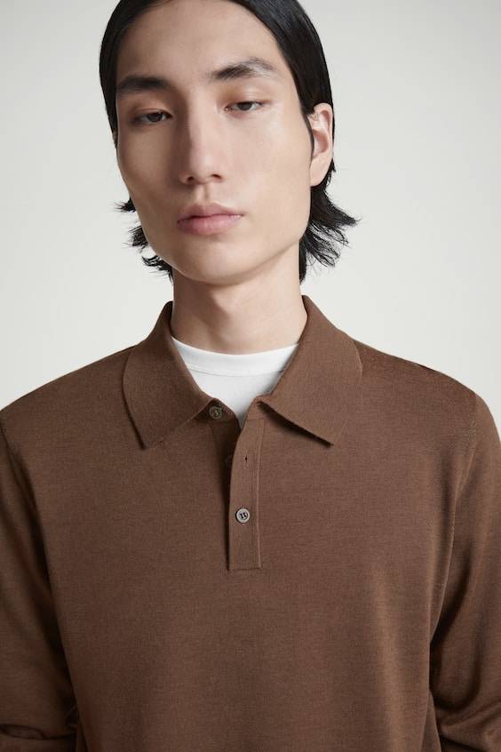 HM SCHMAL GESCHNITTENES POLOSHIRT AUS MERINOWOLLE Blitzangebot