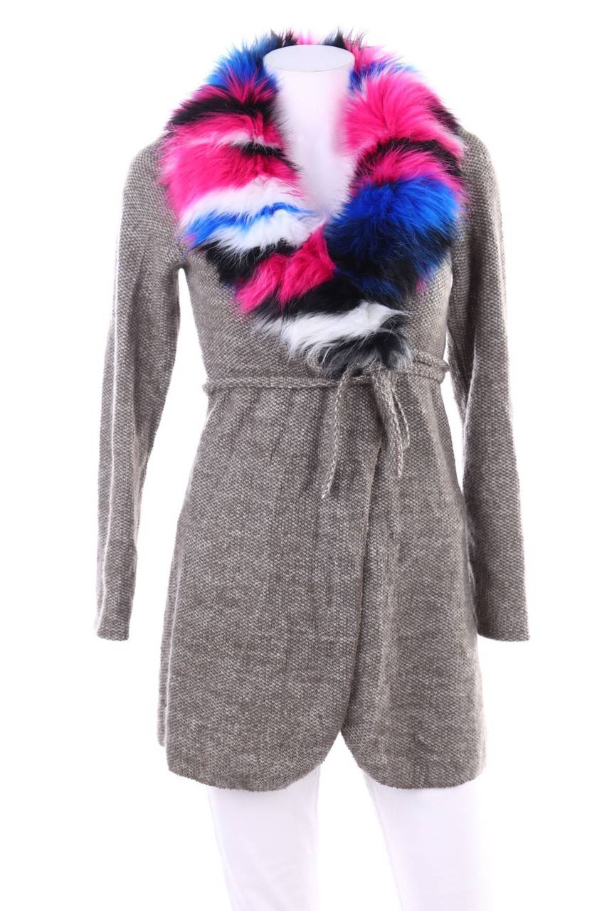 Carou Ohne Label Wickel-Cardigan mit Fake Fur-Besatz Bis zu 60% Rabatt