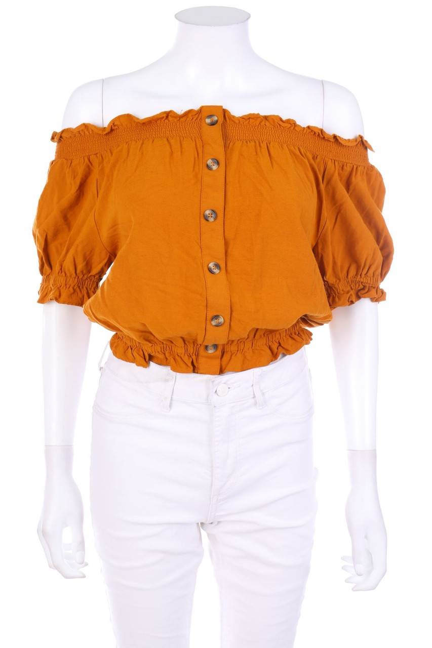 Carou H&M Carmen-Kurzarm-Bluse mit Rüschen Schlussverkauf
