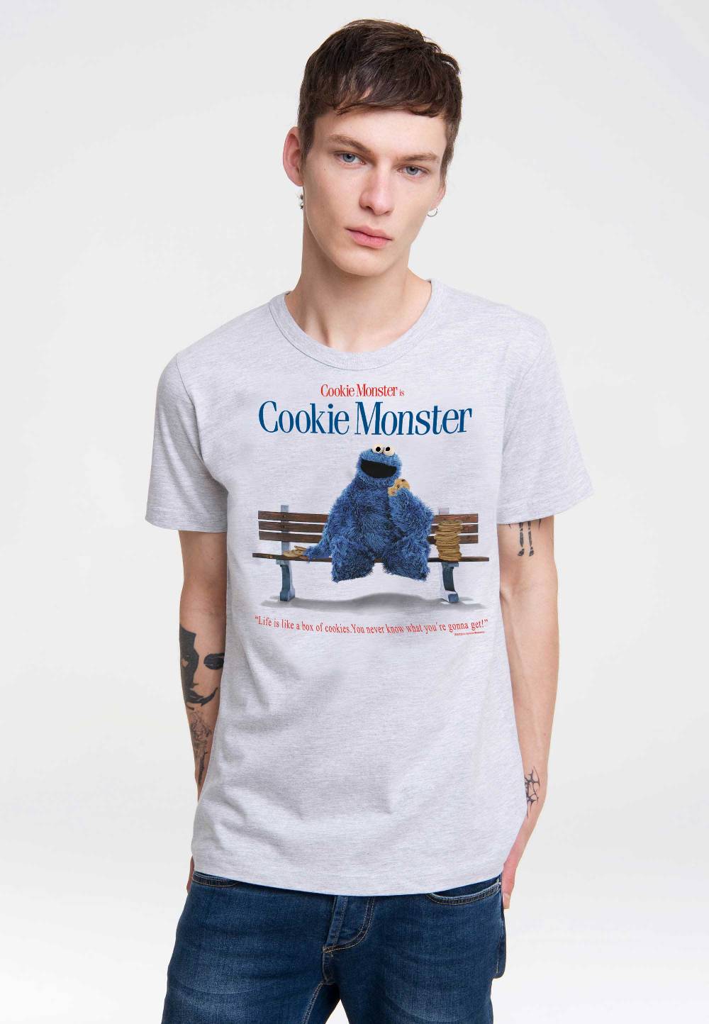 Logoshirt Sesamstrasse - Krümelmonster - Cookie Monster - Box Of Cookies - T-Shirt Print - Herren Wochenangebot
