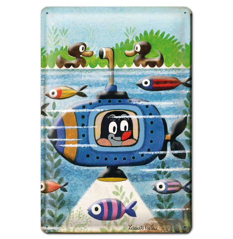 Logoshirt Der Kleine Maulwurf - U-Boot - Blechschild - aus robustem Stahblech - gewölbt mit Prägung - 20 x 30 cm Speichern exportieren
