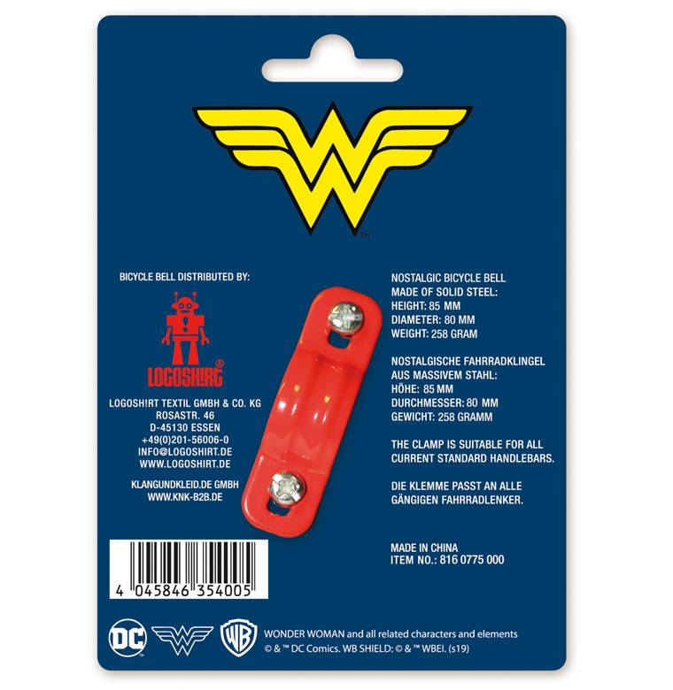 Logoshirt Wonder Woman - Logo - DC Comics - Fahrradklingel Retro - groß - Ø 80 mm - rot Sonderangebot der Fabrik