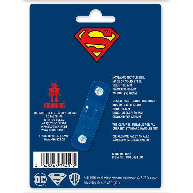 Logoshirt Superman - Logo - DC Comics - Fahrradklingel Retro - groß - Ø 80 mm - blau 2025