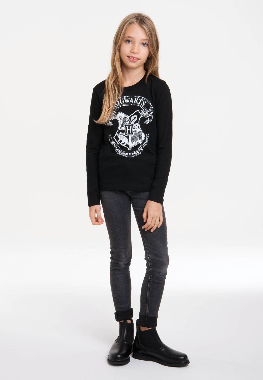 Logoshirt Harry Potter - Hogwarts Logo (Weiß) - Langarmshirt Print - Kinder Schlussverkauf
