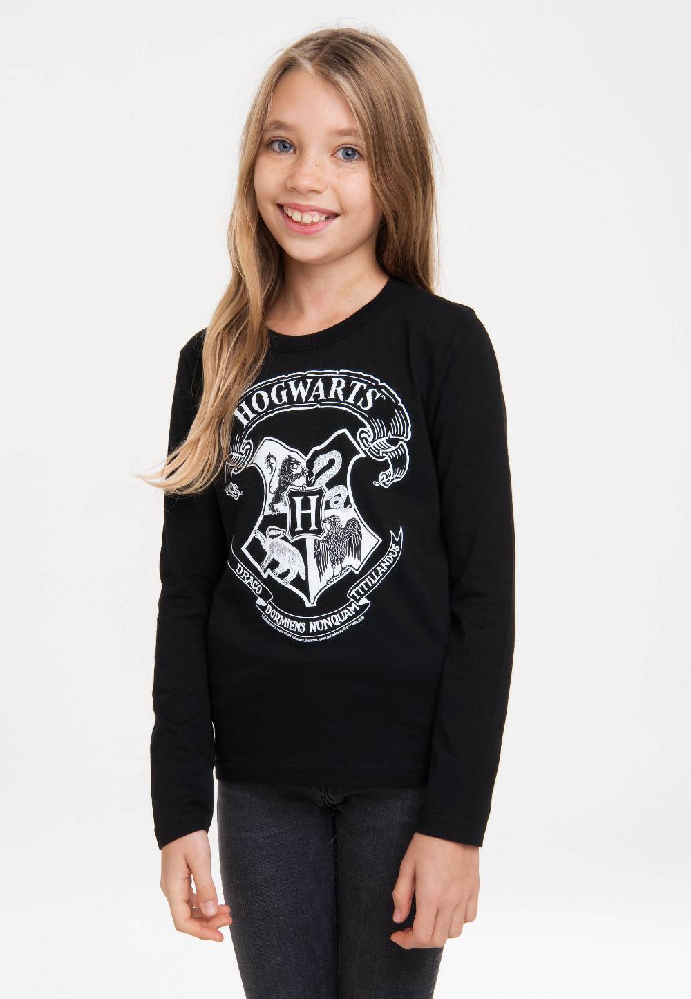 Logoshirt Harry Potter - Hogwarts Logo (Weiß) - Langarmshirt Print - Kinder Schlussverkauf