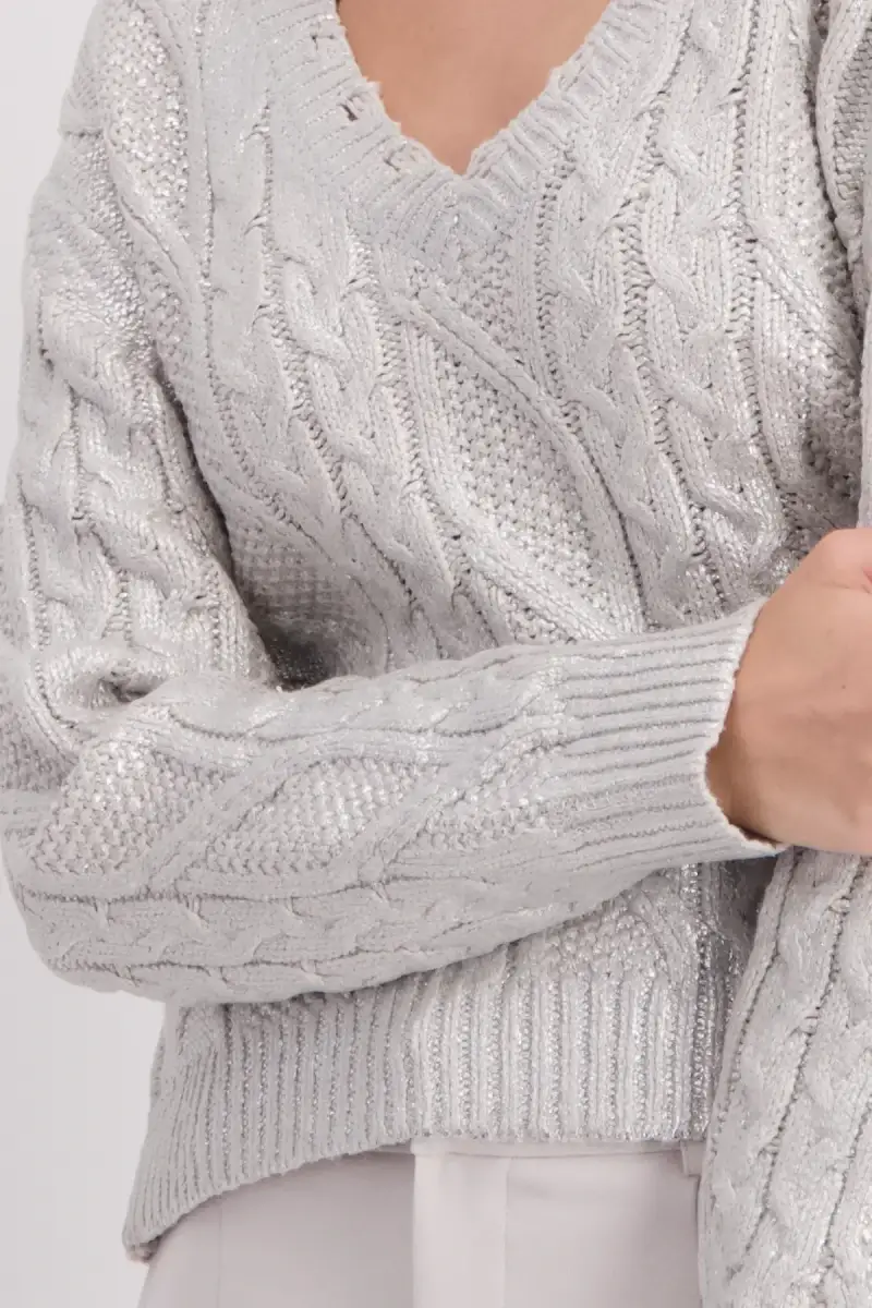 Monari Glänzender Pullover mit Zopfmuster Heißer Verkauf