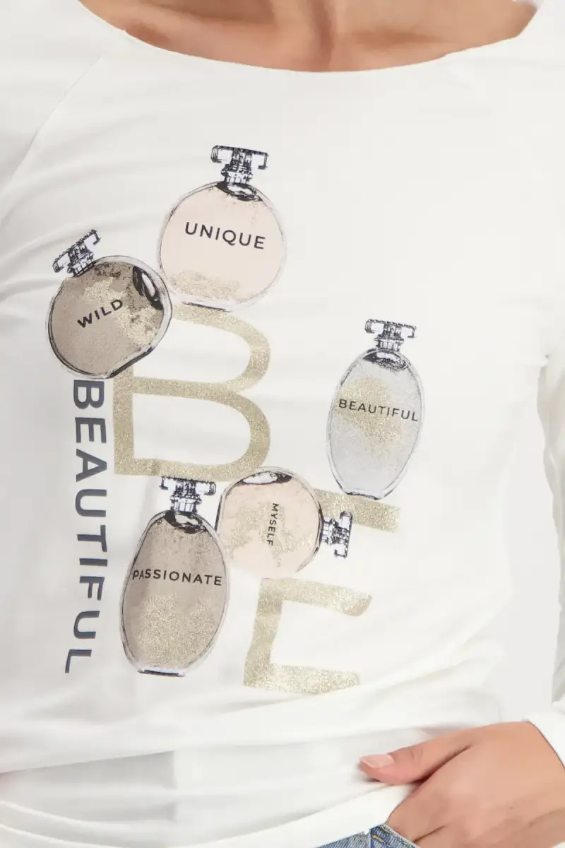 Monari Shirt mit Parfüm Flakons Print Sonderangebot der Fabrik