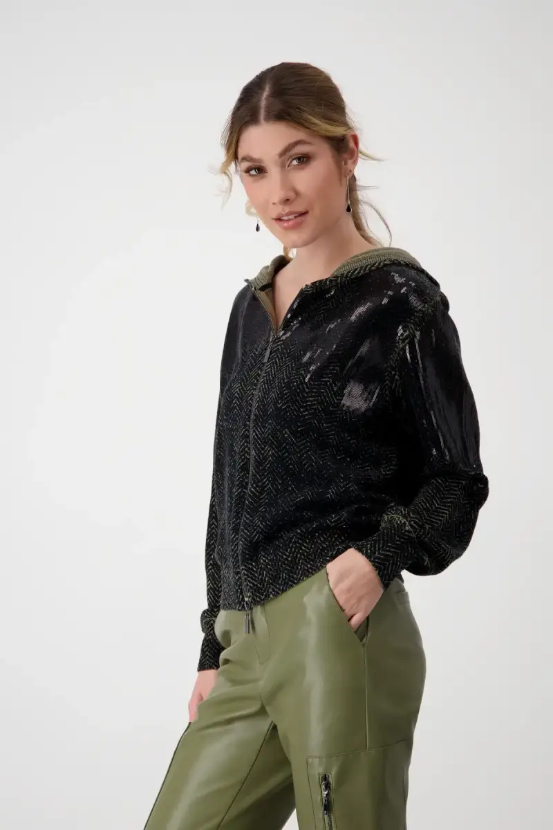 Monari Strickjacke mit Fischgratmuster und Pailletten Lagerräumung
