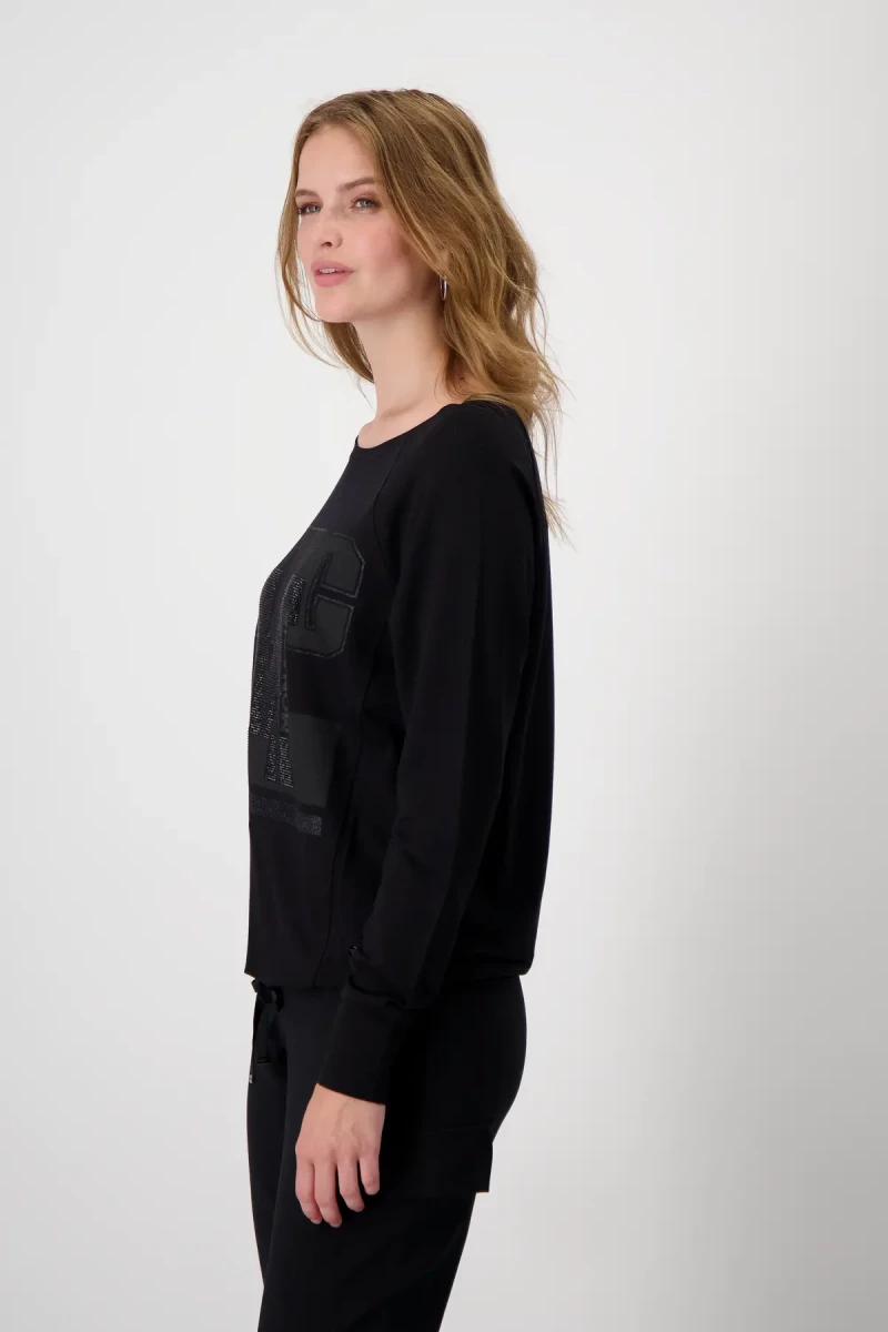 Monari Raglan Shirt mit Glitzerschrift Sonderangebot der Fabrik