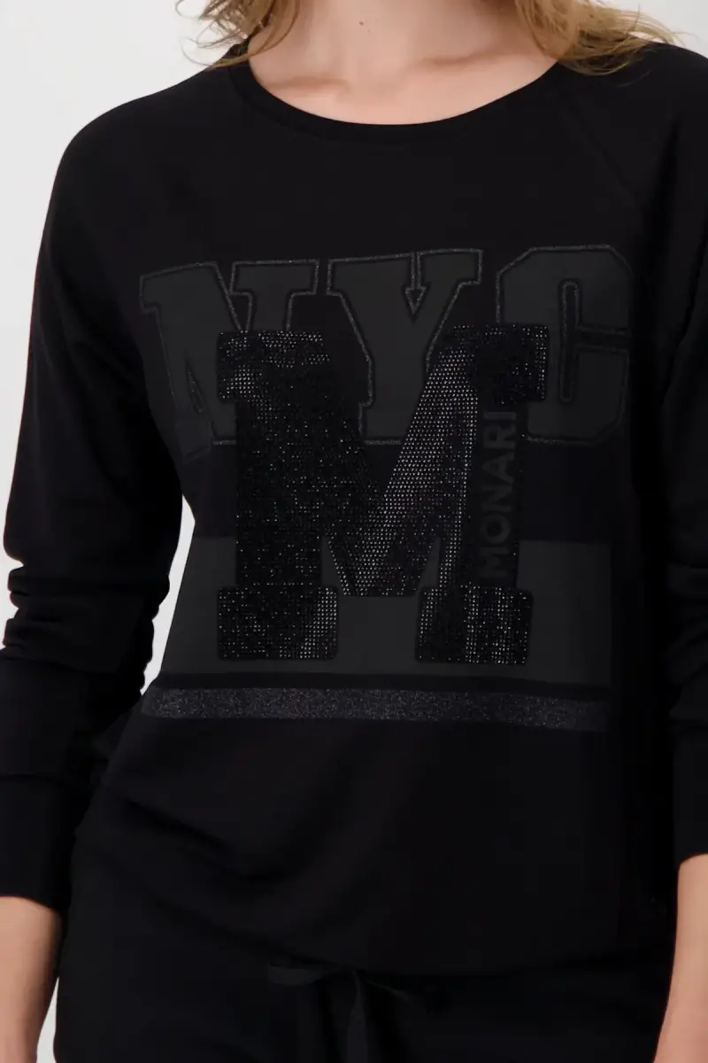 Monari Raglan Shirt mit Glitzerschrift Sonderangebot der Fabrik