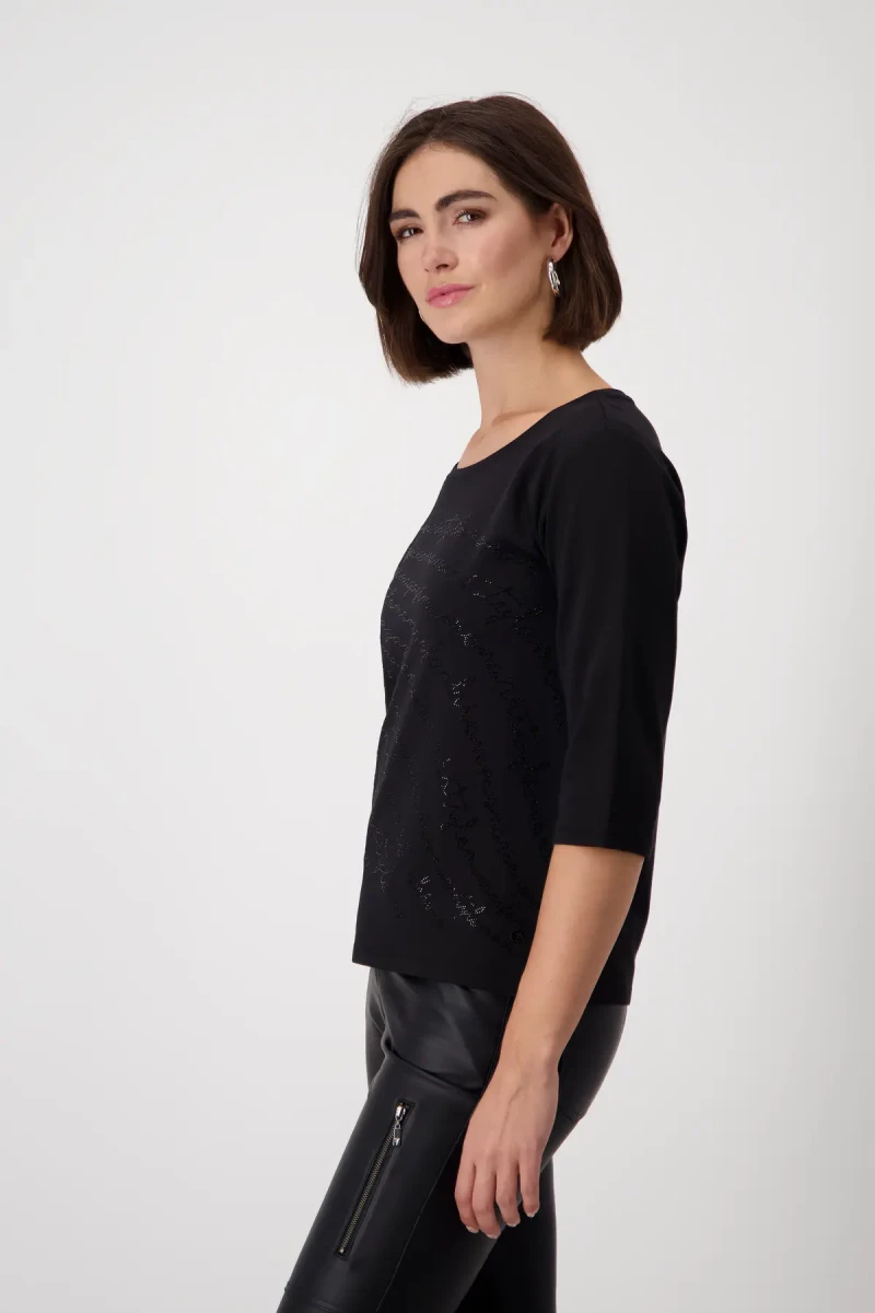 Monari Shirt mit Strass Schrift Auslauf