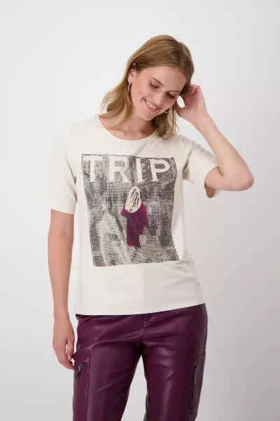 Monari T-Shirt mit Strass Schrift Sonderangebot der Fabrik