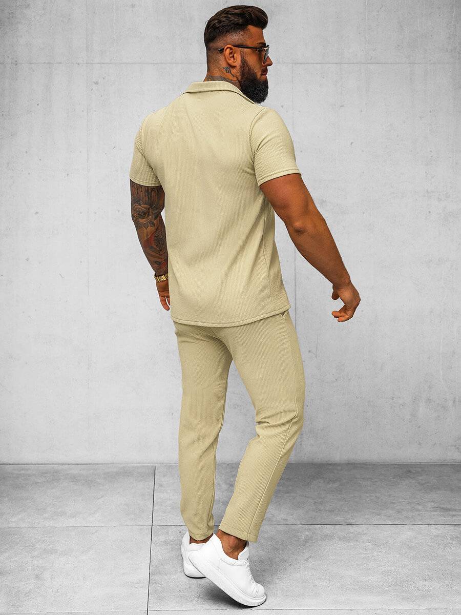 Ozonee Beige Herrenset – Hemd und Hose OZONEE O/Y963TSP Black Friday Preise