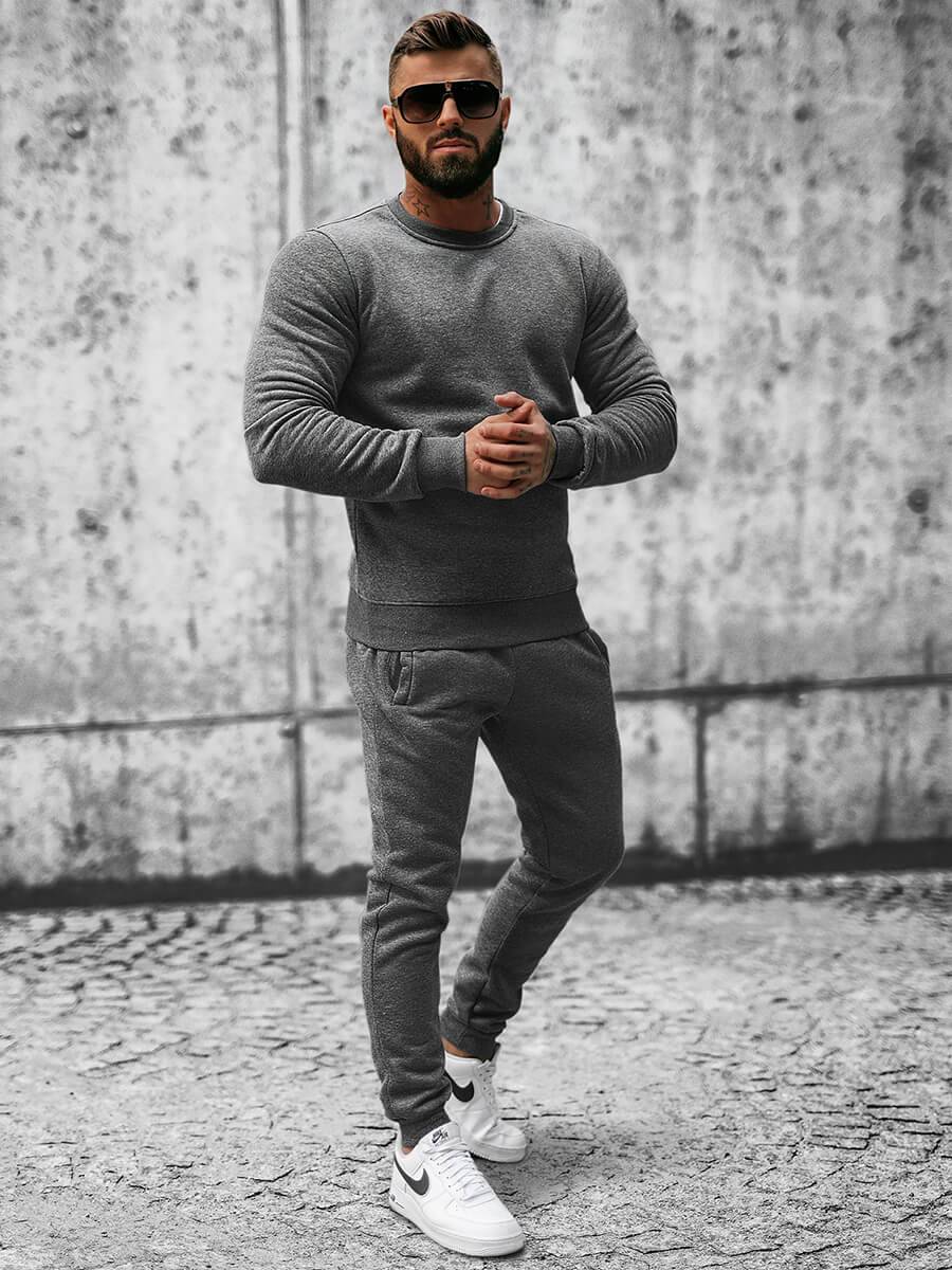 Ozonee Herren Sportanzug Anthrazit OZONEE JS/XW2001 Kauf eins, bekomm eins gratis