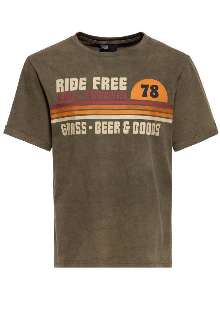 Queen Kerosin Acid-Washed T-Shirt «Grass, Beer & Boobs» Preisnachlass