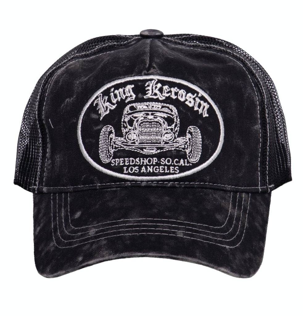 Queen Kerosin Trucker Cap mit Stickerei in der Front und Enzymwash «Speedshop SoCal» Fabrikladen