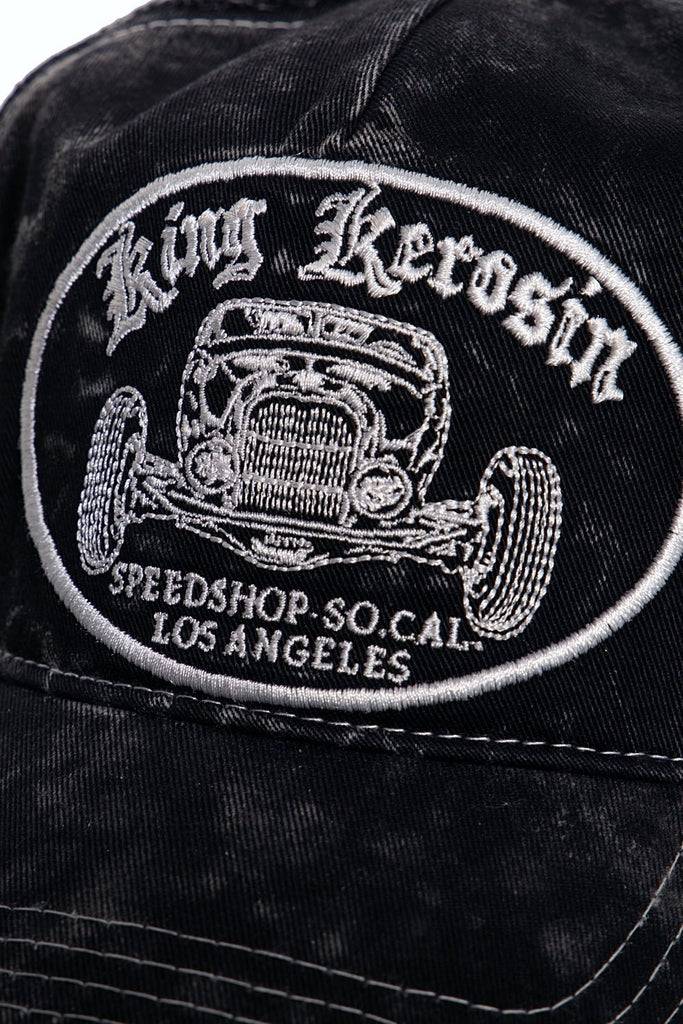 Queen Kerosin Trucker Cap mit Stickerei in der Front und Enzymwash «Speedshop SoCal» Fabrikladen