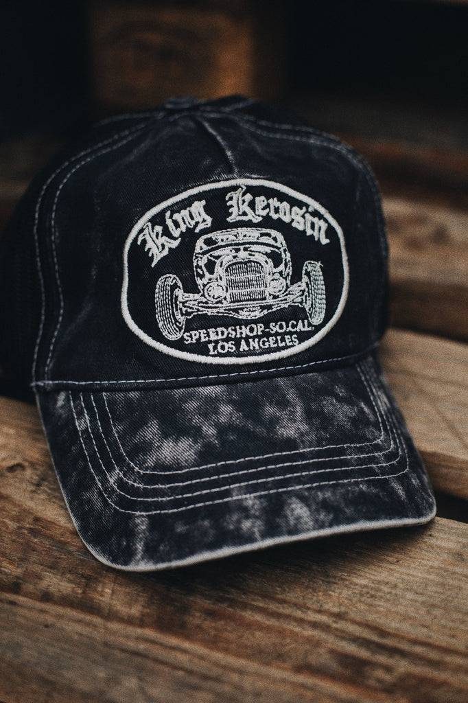 Queen Kerosin Trucker Cap mit Stickerei in der Front und Enzymwash «Speedshop SoCal» Fabrikladen