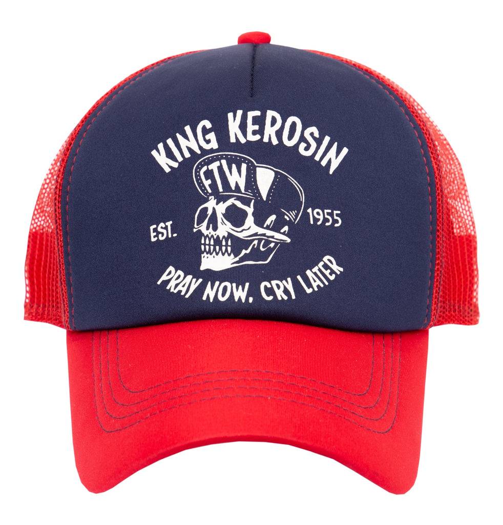 Queen Kerosin Trucker Cap «mit kontrastfarbenem Print «Pray now. cray later» 2025