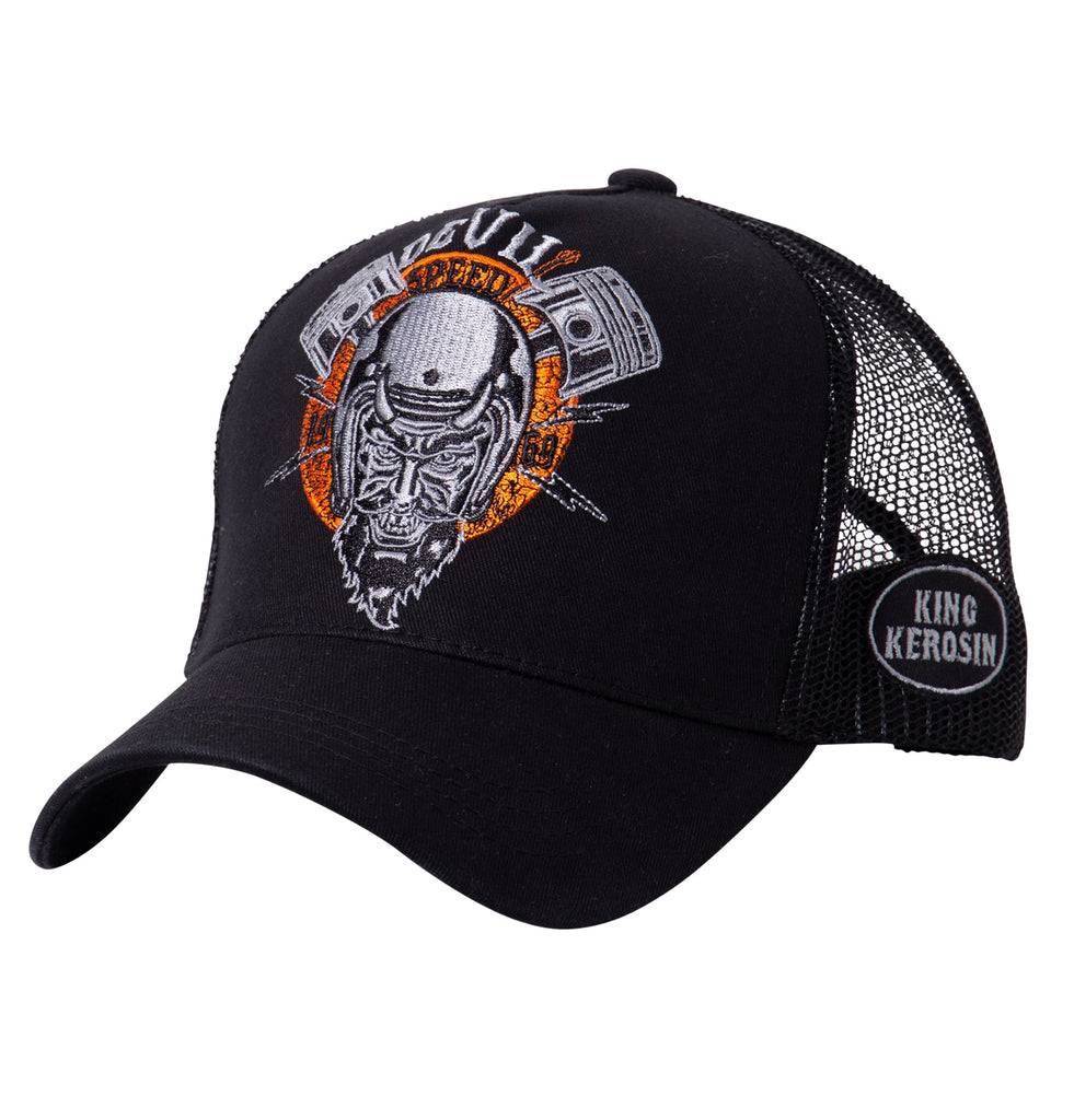 Queen Kerosin Trucker Cap mit rebellischer Front-Stickerei «Devil Speed» Verkauf