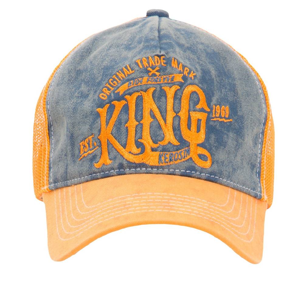 Queen Kerosin Trucker Cap mit Denim Einsatz im Used Look «KING» Fabrikverkauf