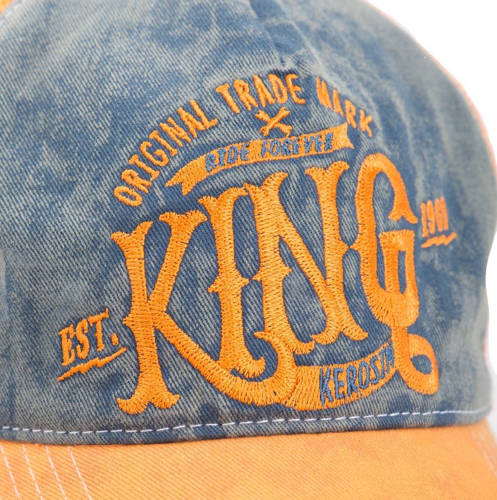 Queen Kerosin Trucker Cap mit Denim Einsatz im Used Look «KING» Fabrikverkauf