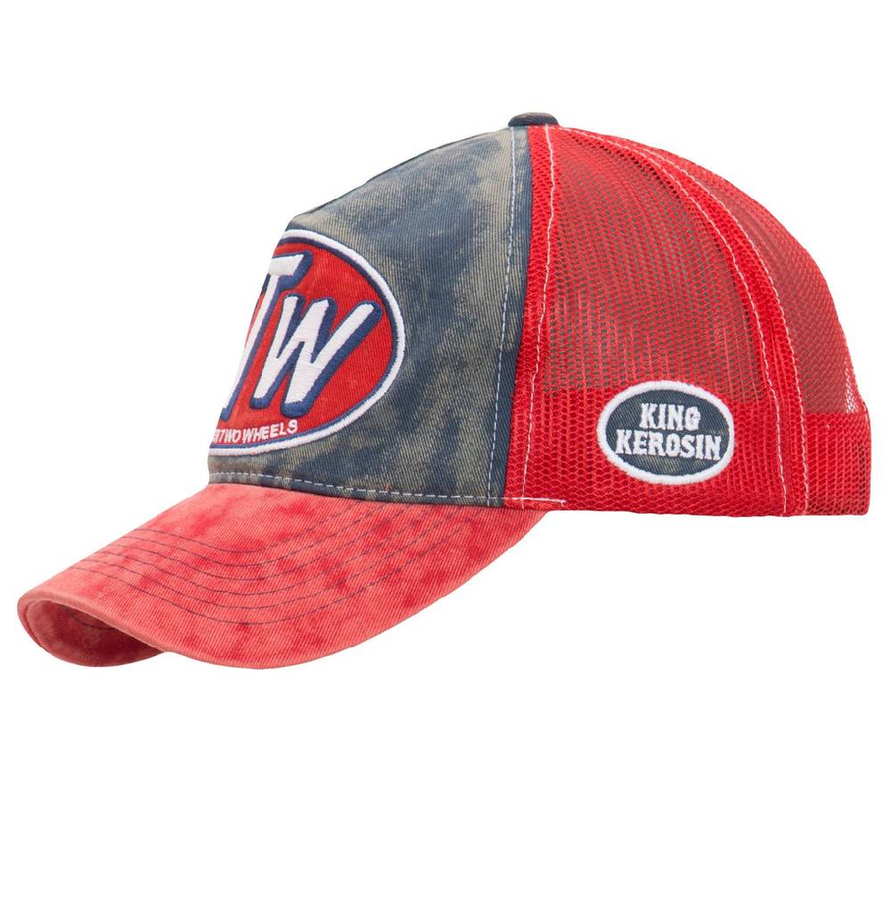 Queen Kerosin Trucker Cap mit Denim Einsatz im Used Look «FTW» Kostenloser Versand