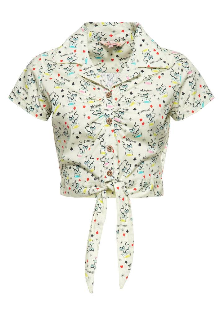 Queen Kerosin Hawaiibluse «Retro Cats» Limitierter Zeitrabatt