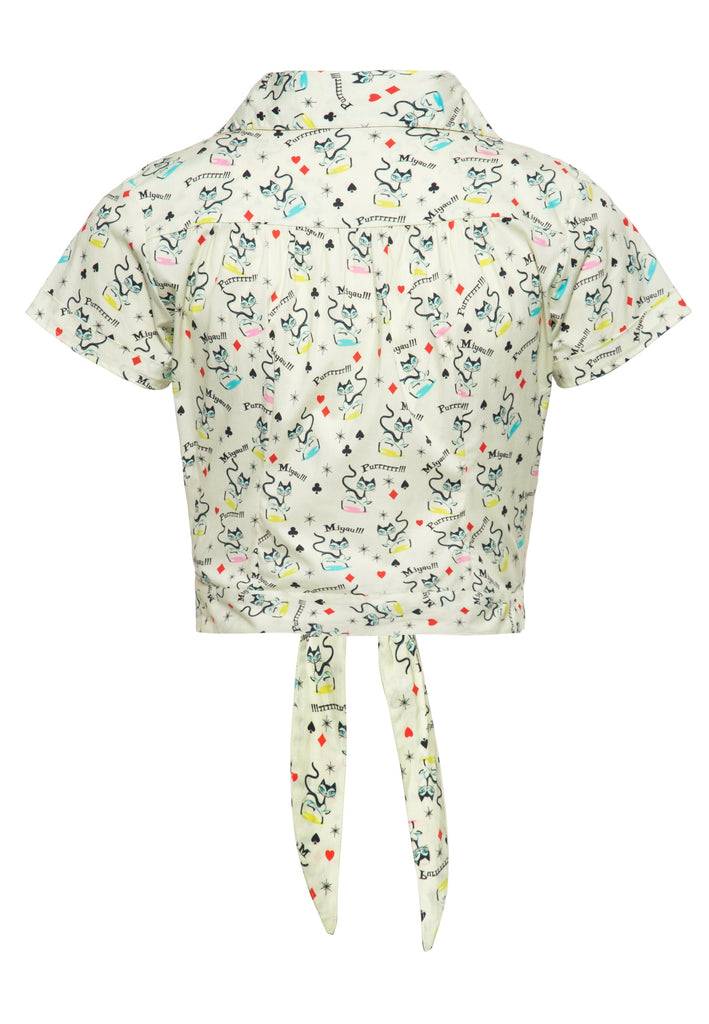 Queen Kerosin Hawaiibluse «Retro Cats» Limitierter Zeitrabatt