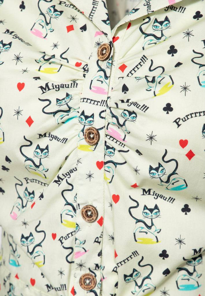 Queen Kerosin Hawaiibluse «Retro Cats» Limitierter Zeitrabatt