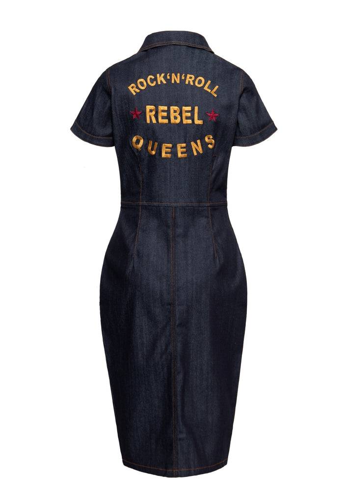 Queen Kerosin Denim Etuikleid «Rock'N'Roll Rebel Queens» Top Angebot