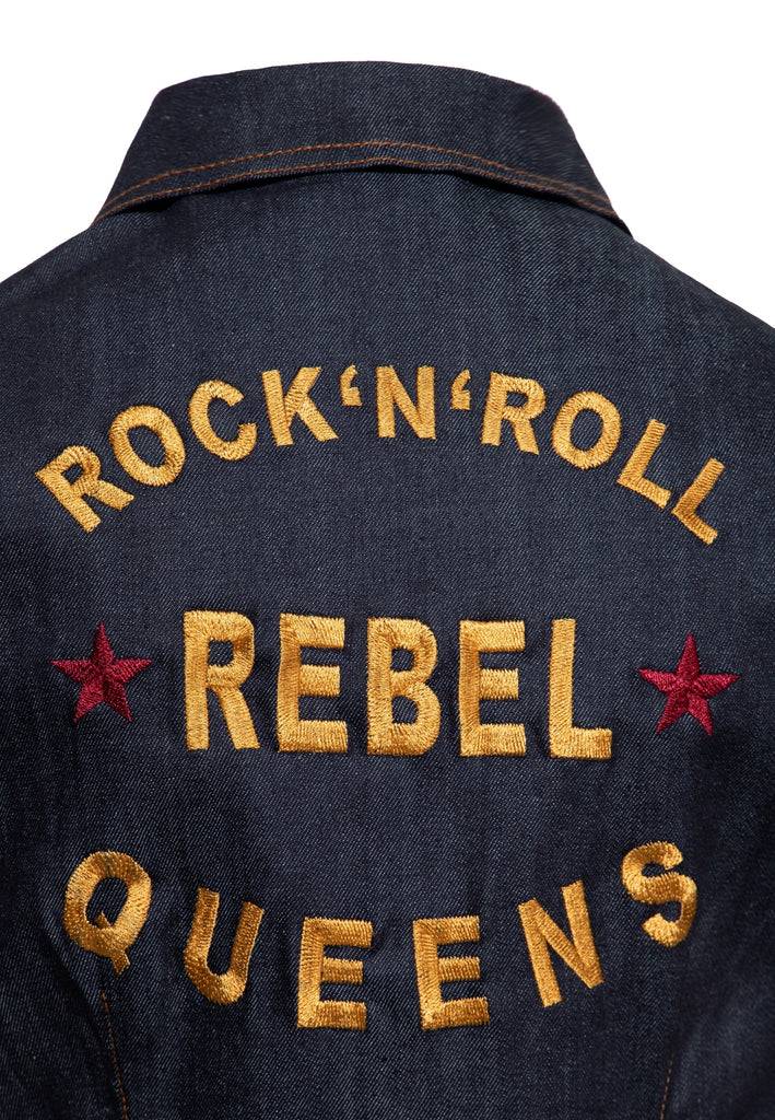 Queen Kerosin Denim Etuikleid «Rock'N'Roll Rebel Queens» Top Angebot
