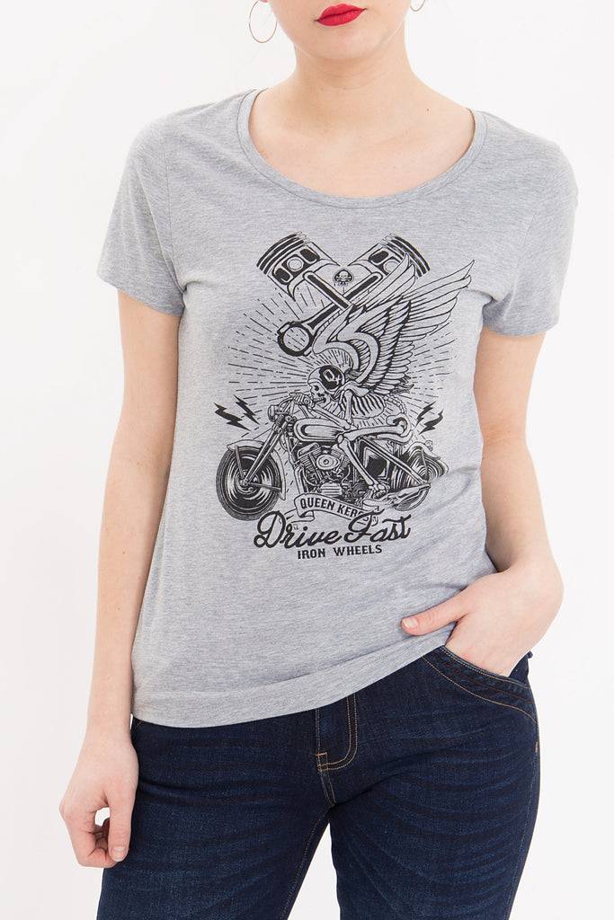 Queen Kerosin Melange Shirt aus Melange Jersey mit Front Motiv «Drive Fast» Letzte 3 Tage