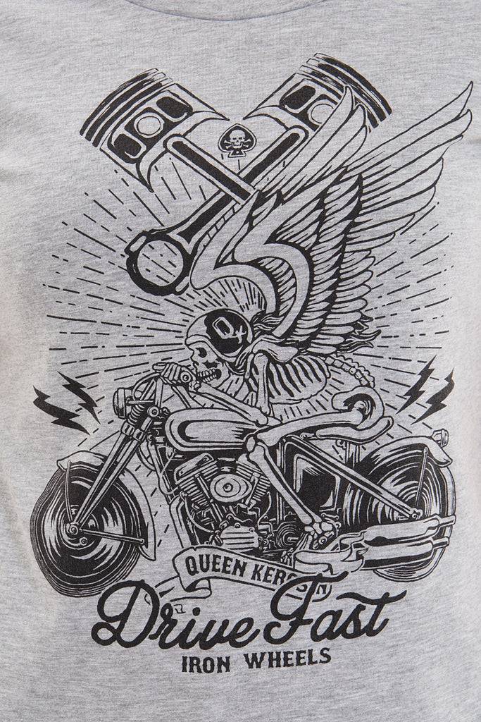 Queen Kerosin Melange Shirt aus Melange Jersey mit Front Motiv «Drive Fast» Letzte 3 Tage