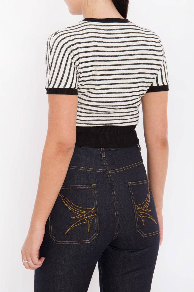Queen Kerosin Cropped Pullover mit Streifen Neueste Stile