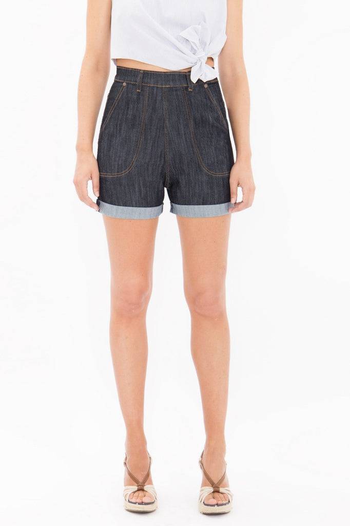 Queen Kerosin High Waist Jeans Shorts mit seitlichem Reißverschluss Letzter Tag