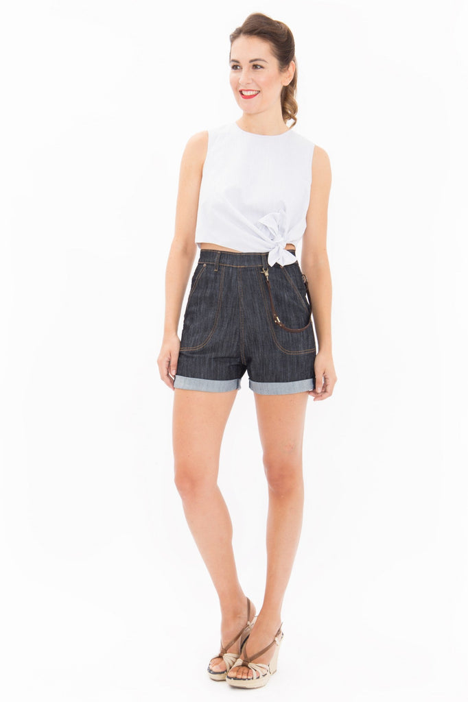 Queen Kerosin High Waist Jeans Shorts mit seitlichem Reißverschluss Letzter Tag