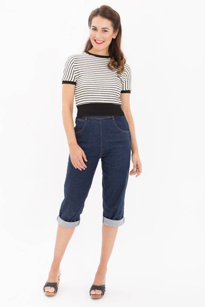 Queen Kerosin High Waist Capri Jeans mit seitlichem Reißverschluss Zeitbegrenzte Promotion