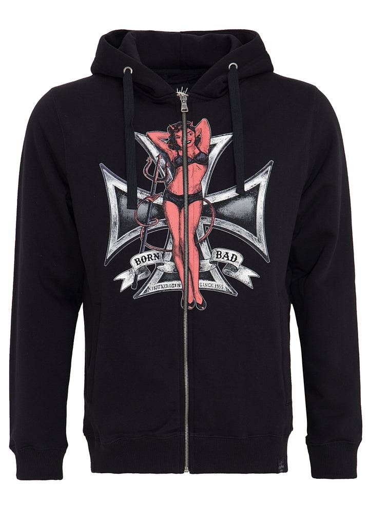 Queen Kerosin Kapuzensweatjacke mit Front Print «Born Bad» Bis zu 50% Rabatt
