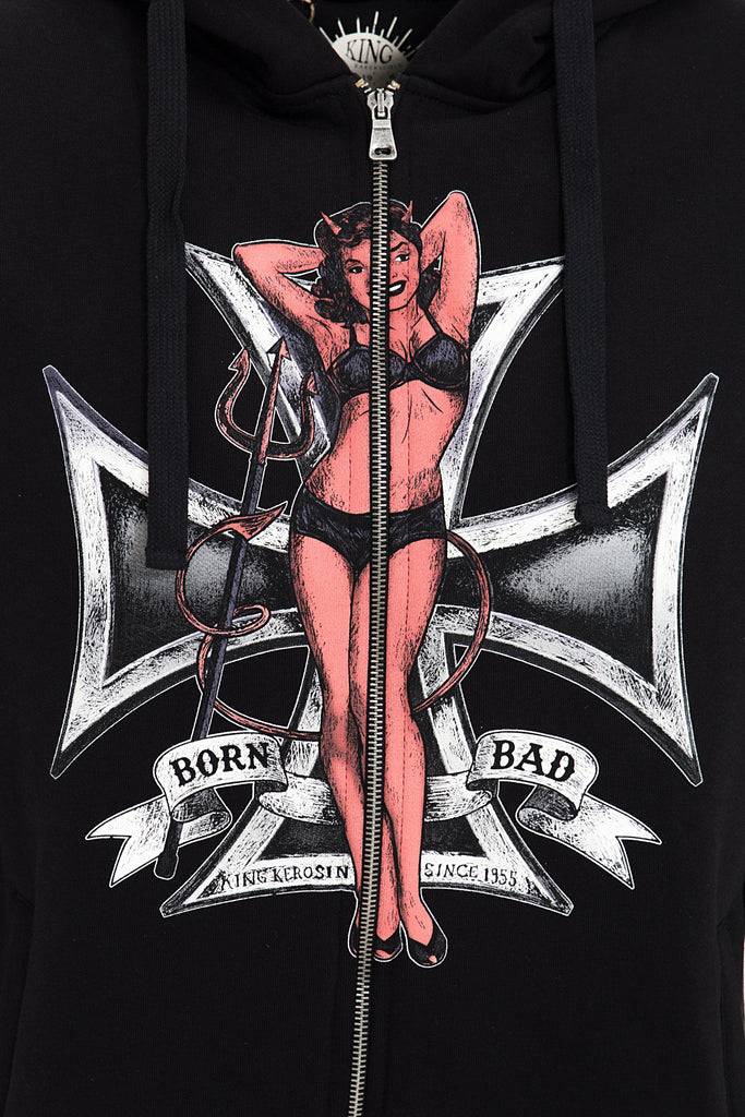 Queen Kerosin Kapuzensweatjacke mit Front Print «Born Bad» Bis zu 50% Rabatt