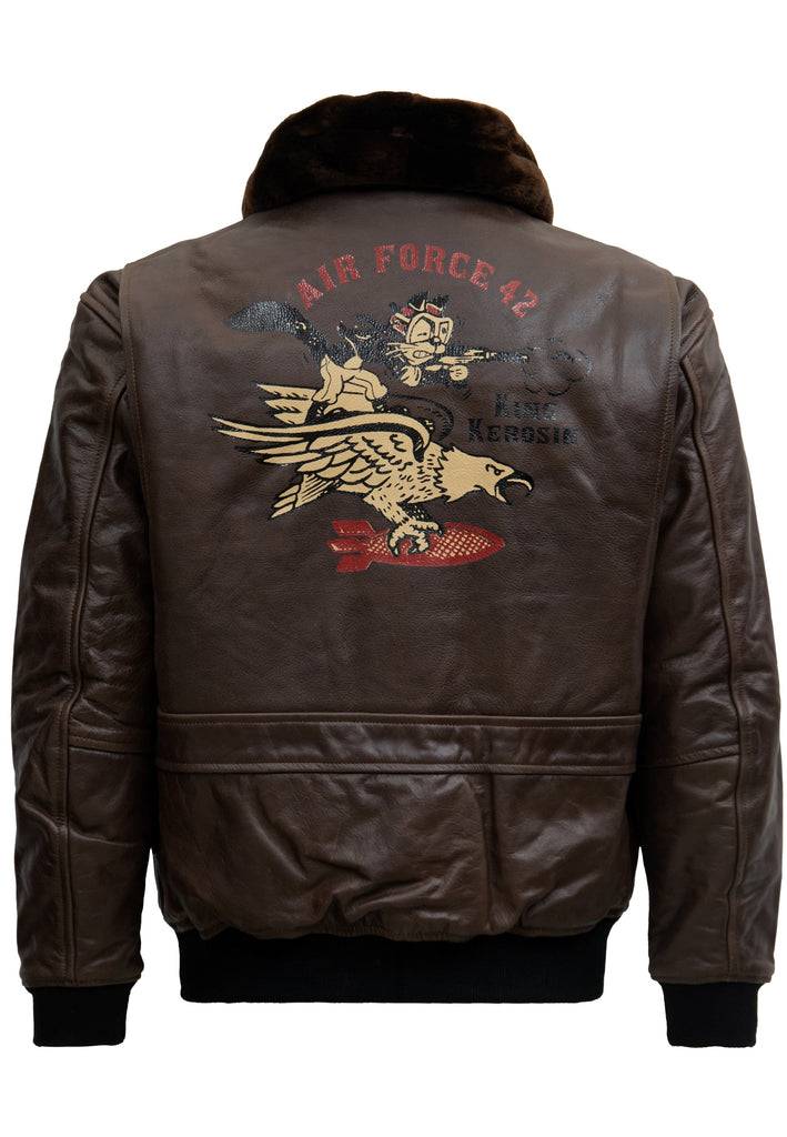 Queen Kerosin Leder Aviator Jacke «Air Force 42» Sonderangebot der Fabrik
