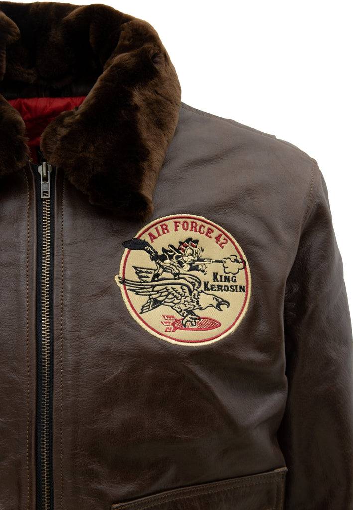 Queen Kerosin Leder Aviator Jacke «Air Force 42» Sonderangebot der Fabrik